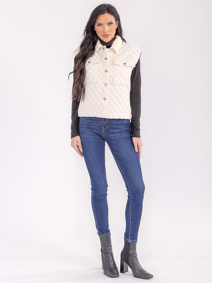 WOMEN'S SLEEVELESS BUTTON CLOSURE FRONT POCKETS DETAILED VEST