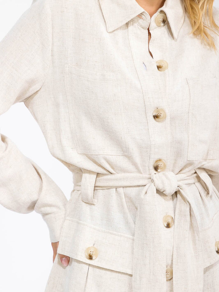 WOMEN'S LONG SLEEVE BUTTON CLOSURE SELF TIE POCKETS CARDIGAN