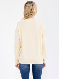 WOMEN'S LONG SLEEVE V-NECK FLORAL PRINT PULLOVER SWEATER
