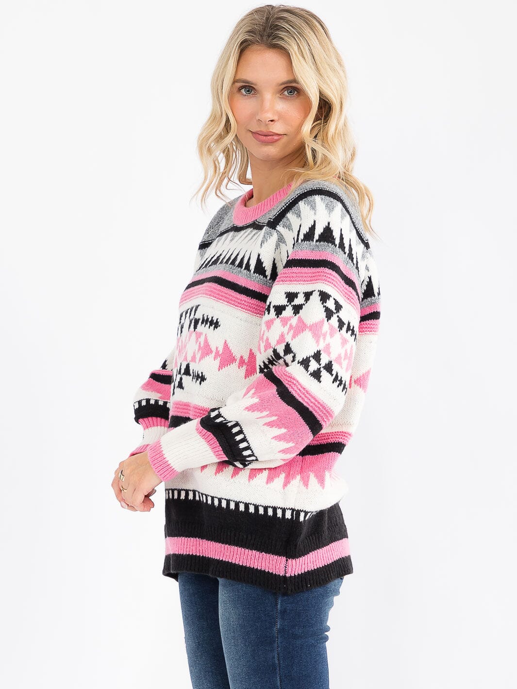 WOMEN'S LONG SLEEVE COLORBLOCK MULTI PRINT PULLOVER SWEATER