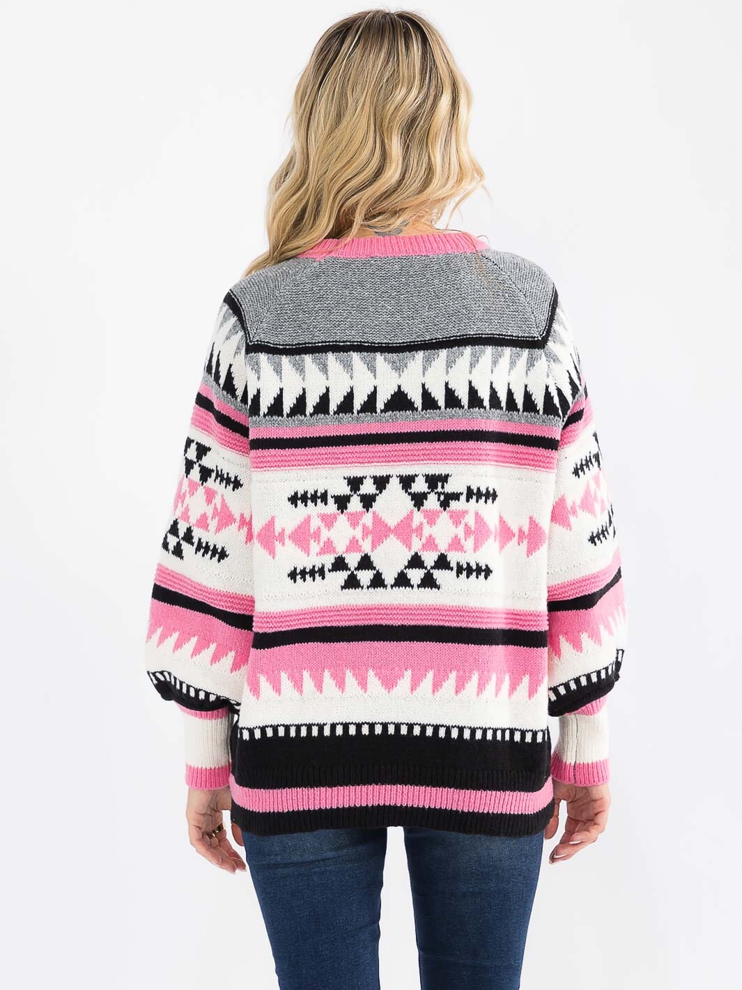WOMEN'S LONG SLEEVE COLORBLOCK MULTI PRINT PULLOVER SWEATER