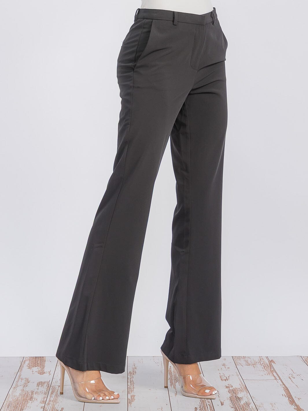 WOMEN'S BUTTON CLOSURE POCKETS BELL LEG PANTS