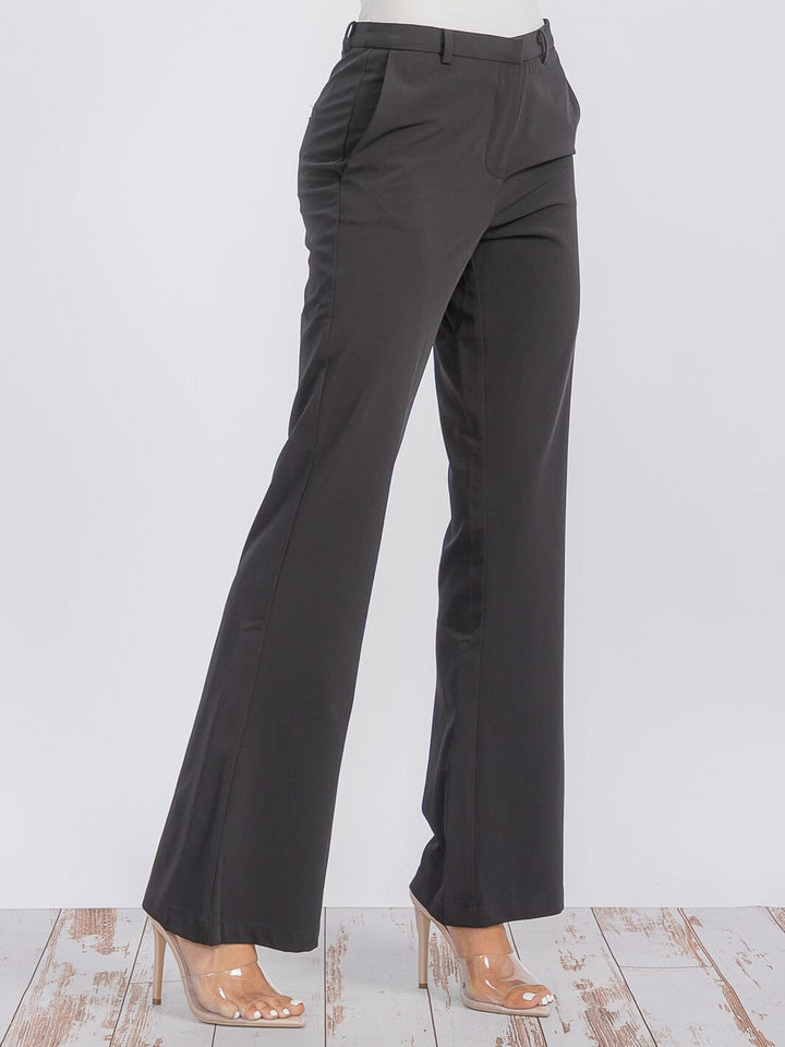 WOMEN'S BUTTON CLOSURE POCKETS BELL LEG PANTS