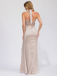 WOMEN'S SLEEVELESS HALTER NECK SIDE SLIT OPEN BACK MAXI GOWN DRESS