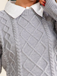 WOMEN'S LONG SLEEVE COLLAR PULLOVER CABLE KNIT SWEATER