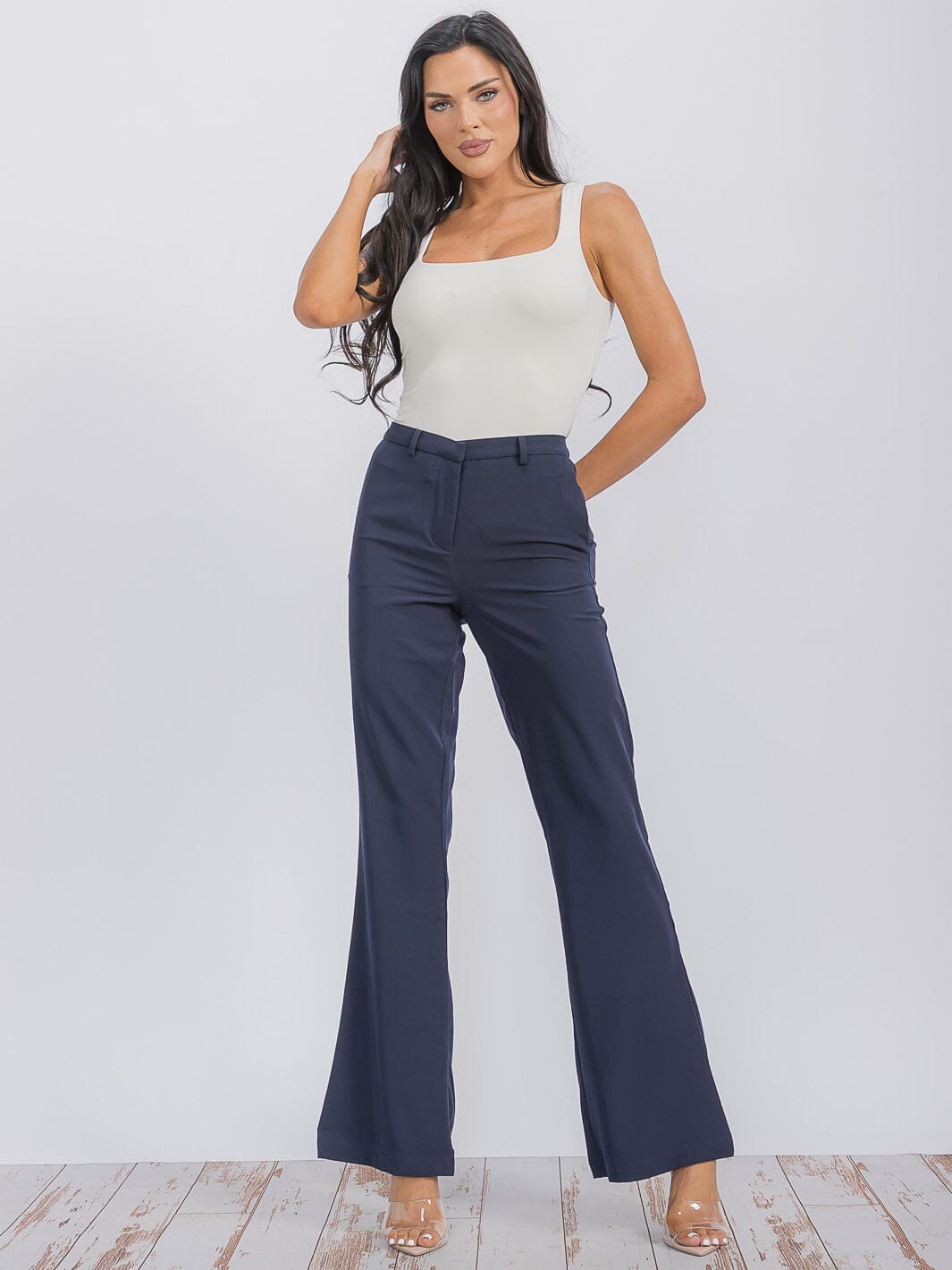 WOMEN'S BUTTON CLOSURE POCKETS BELL LEG PANTS