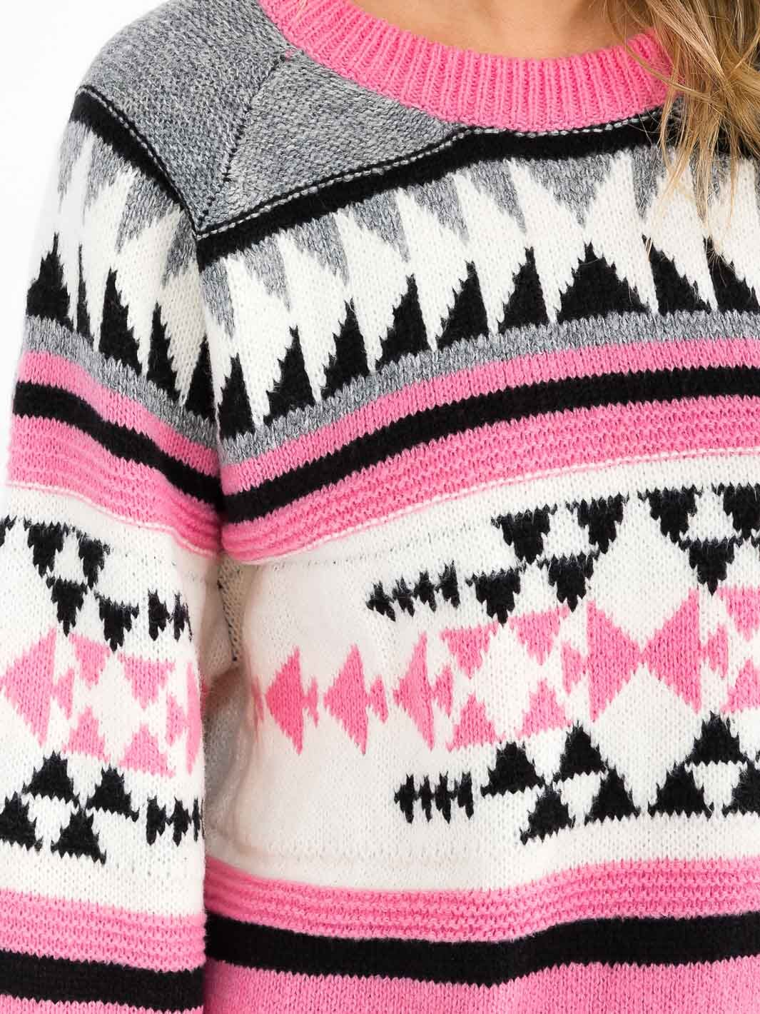 WOMEN'S LONG SLEEVE COLORBLOCK MULTI PRINT PULLOVER SWEATER