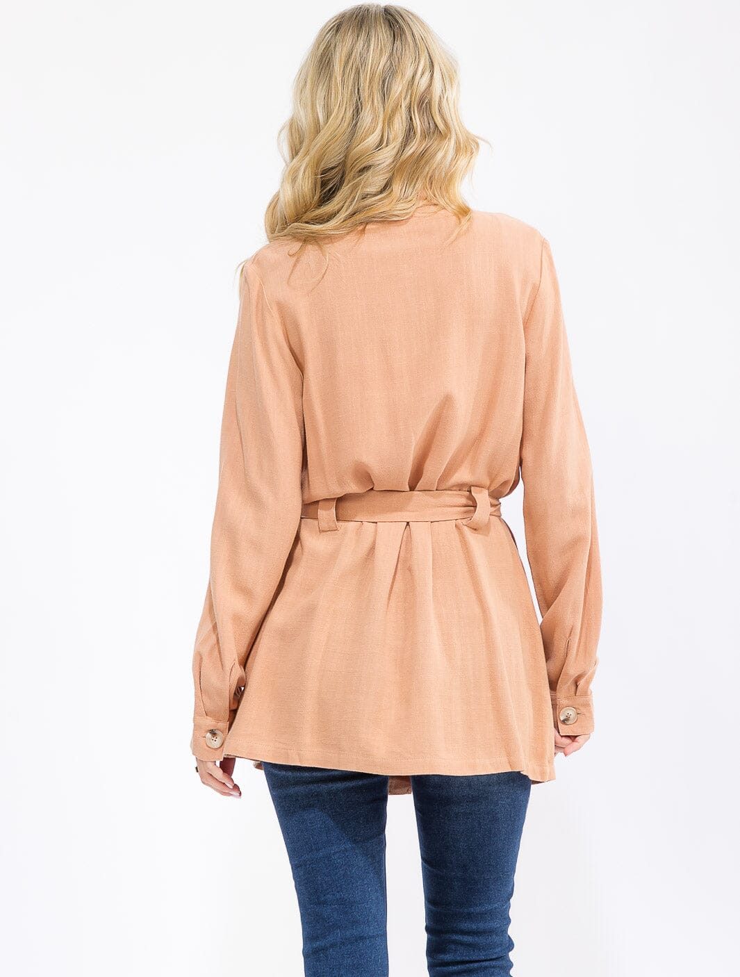 WOMEN'S LONG SLEEVE BUTTON CLOSURE SELF TIE POCKETS CARDIGAN