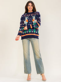 WOMEN'S LONG SLEEVE HOLIDAY PRINT PULLOVER SWEATER