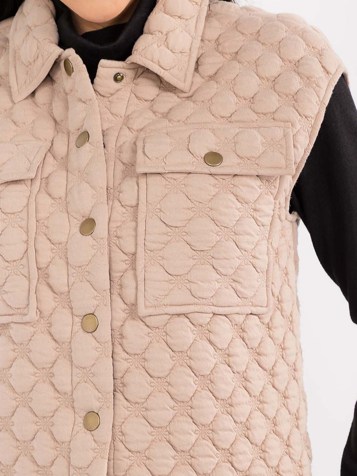 WOMEN'S SLEEVELESS BUTTON CLOSURE FRONT POCKETS DETAILED VEST