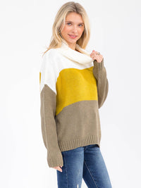 WOMEN'S LONG SLEEVE TURTLE NECK KNIT COLORBLOCK PULLOVER SWEATER