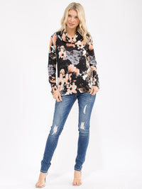 WOMEN'S LONG SLEEVE TURTLE NECK FLORAL PRINT TOP