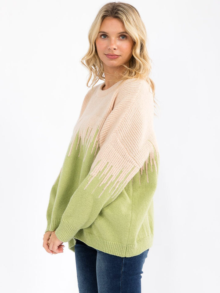 WOMEN'S LONG SLEEVE COLORBLOCK PULLOVER KNIT SWEATER