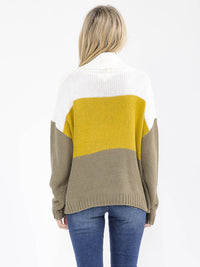 WOMEN'S LONG SLEEVE TURTLE NECK KNIT COLORBLOCK PULLOVER SWEATER