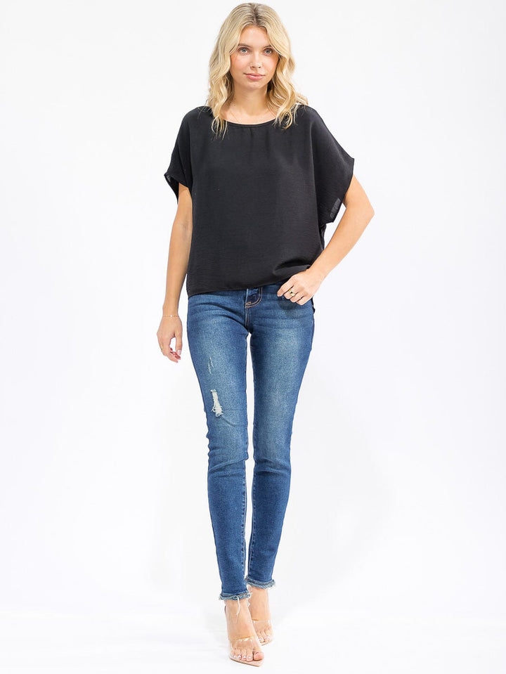 WOMEN'S SHORT SLEEVE HIGH-LOW LOOSE FIT BLOUSE