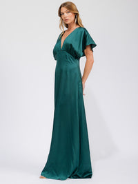 WOMEN'S SHORT SLEEVE V-NECK BACK CUT OUT MAXI GOWN DRESS