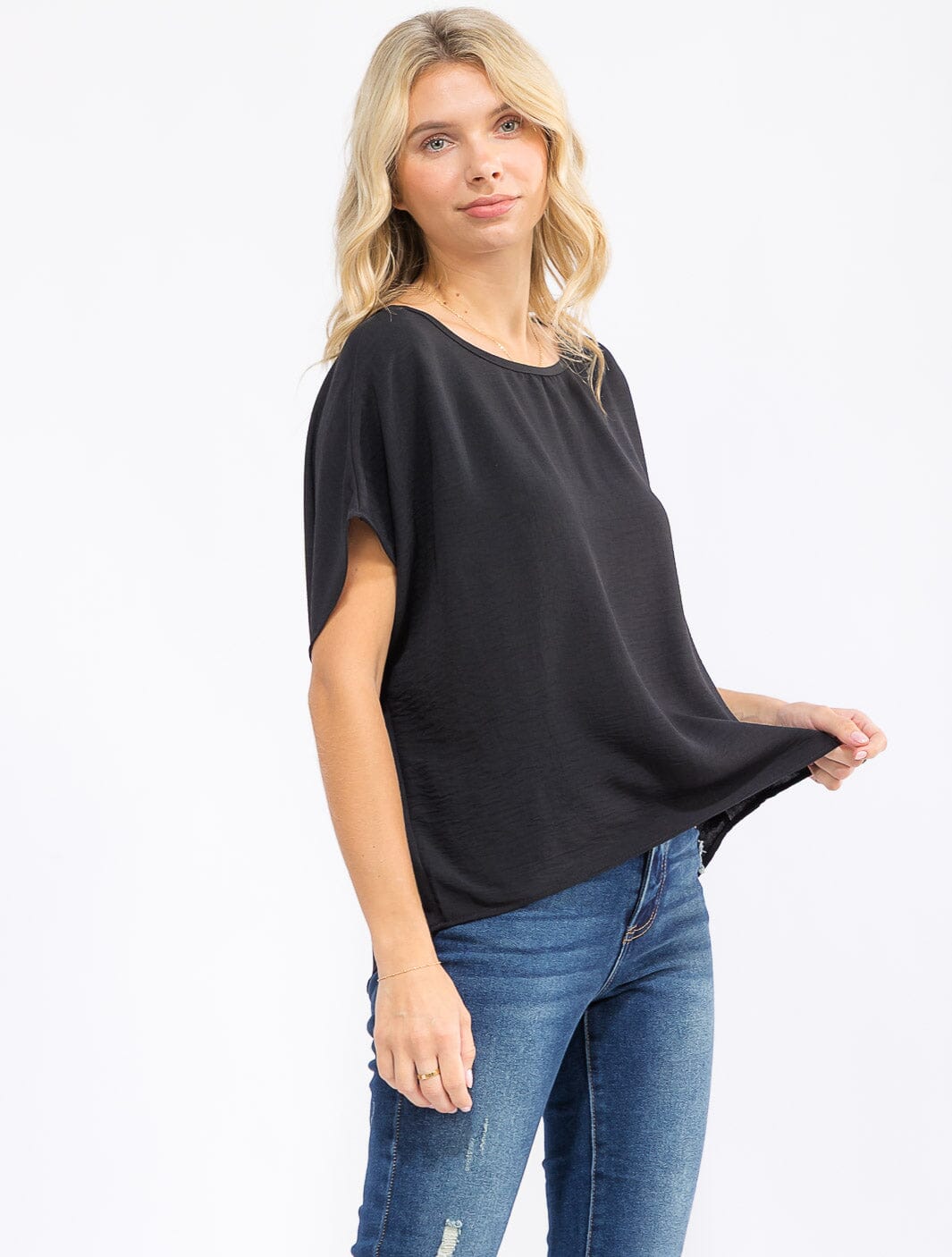 WOMEN'S SHORT SLEEVE HIGH-LOW LOOSE FIT BLOUSE