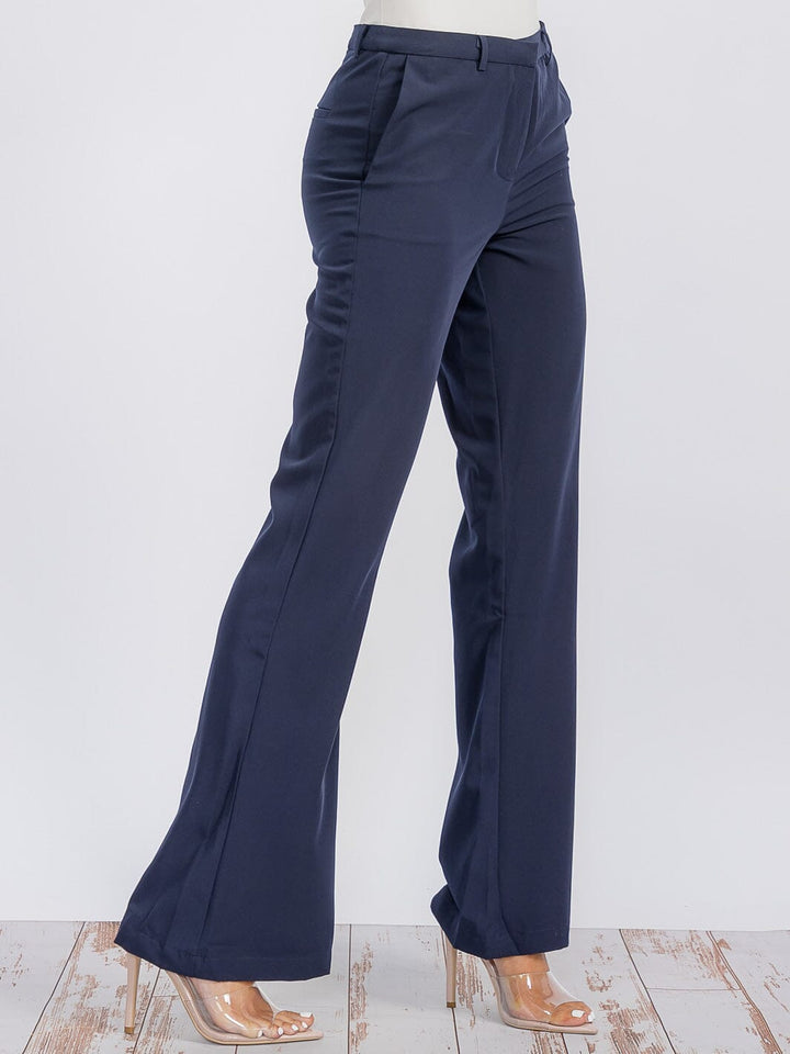 WOMEN'S BUTTON CLOSURE POCKETS BELL LEG PANTS