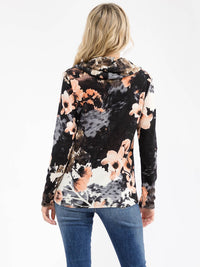 WOMEN'S LONG SLEEVE TURTLE NECK FLORAL PRINT TOP