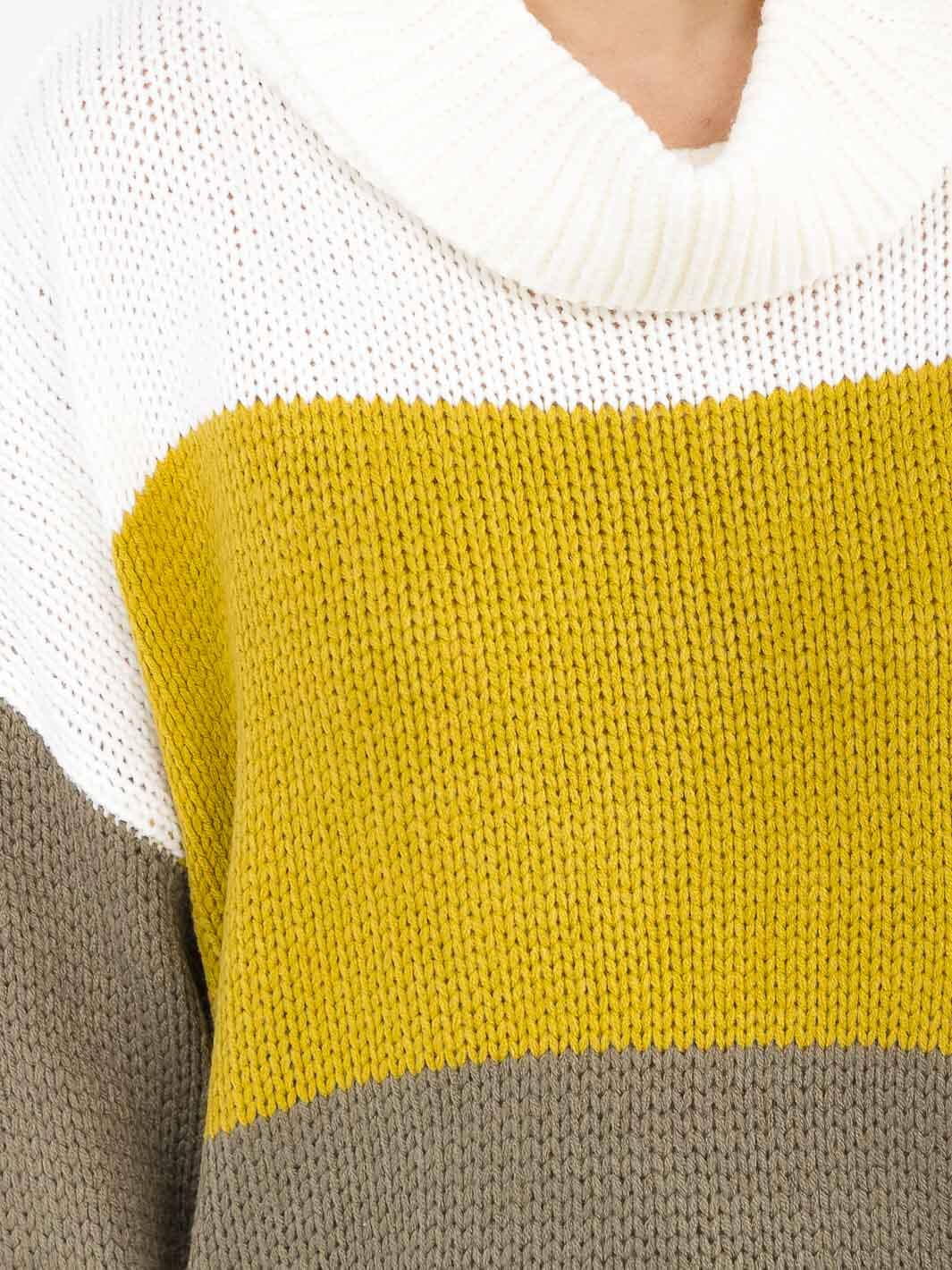 WOMEN'S LONG SLEEVE TURTLE NECK KNIT COLORBLOCK PULLOVER SWEATER
