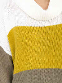 WOMEN'S LONG SLEEVE TURTLE NECK KNIT COLORBLOCK PULLOVER SWEATER