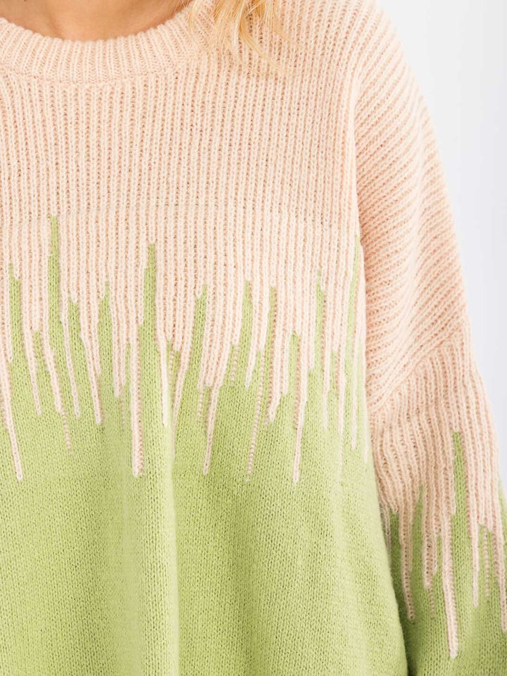 WOMEN'S LONG SLEEVE COLORBLOCK PULLOVER KNIT SWEATER