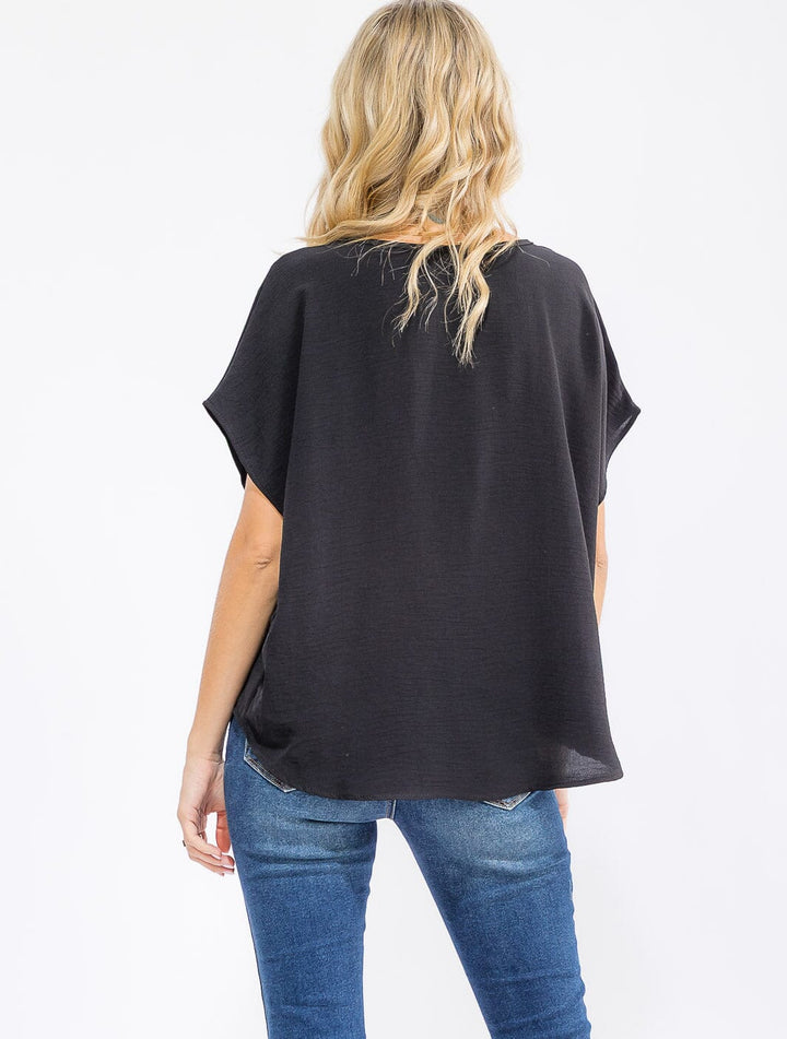 WOMEN'S SHORT SLEEVE HIGH-LOW LOOSE FIT BLOUSE