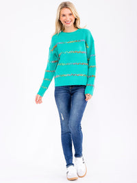 WOMEN'S LONG SLEEVE KNIT DETAILED PULLOVER SWEATER