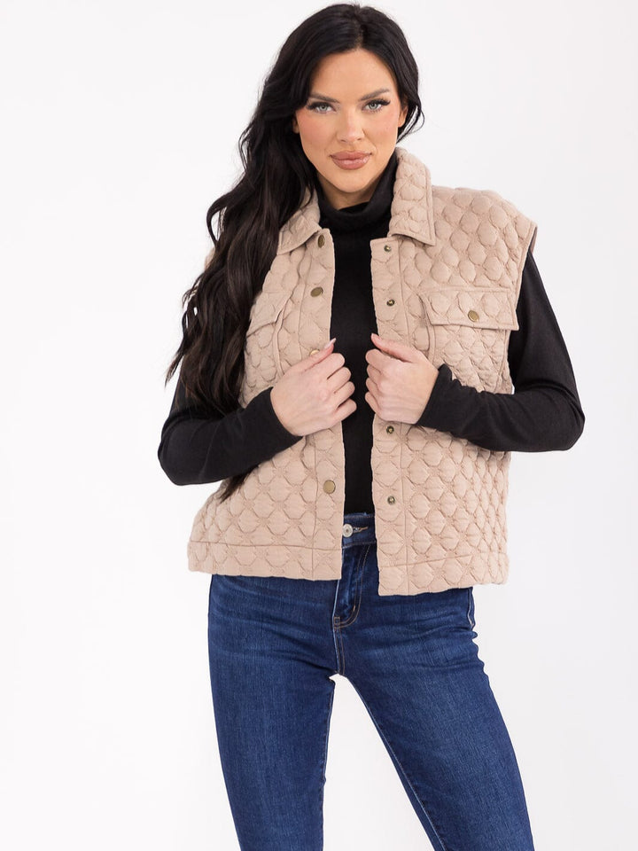 WOMEN'S SLEEVELESS BUTTON CLOSURE FRONT POCKETS DETAILED VEST