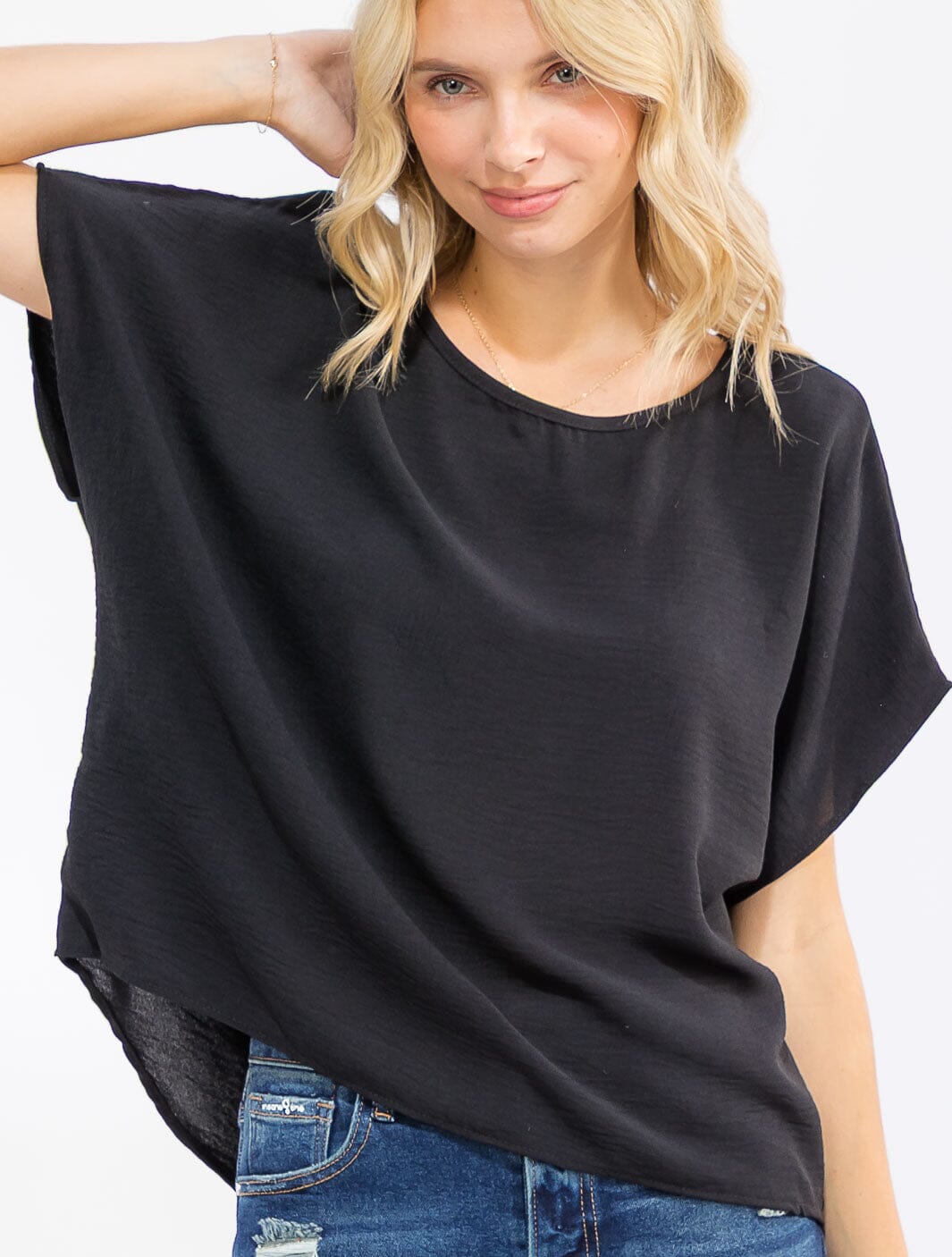 WOMEN'S SHORT SLEEVE HIGH-LOW LOOSE FIT BLOUSE