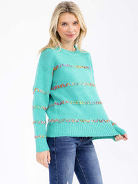 WOMEN'S LONG SLEEVE KNIT DETAILED PULLOVER SWEATER