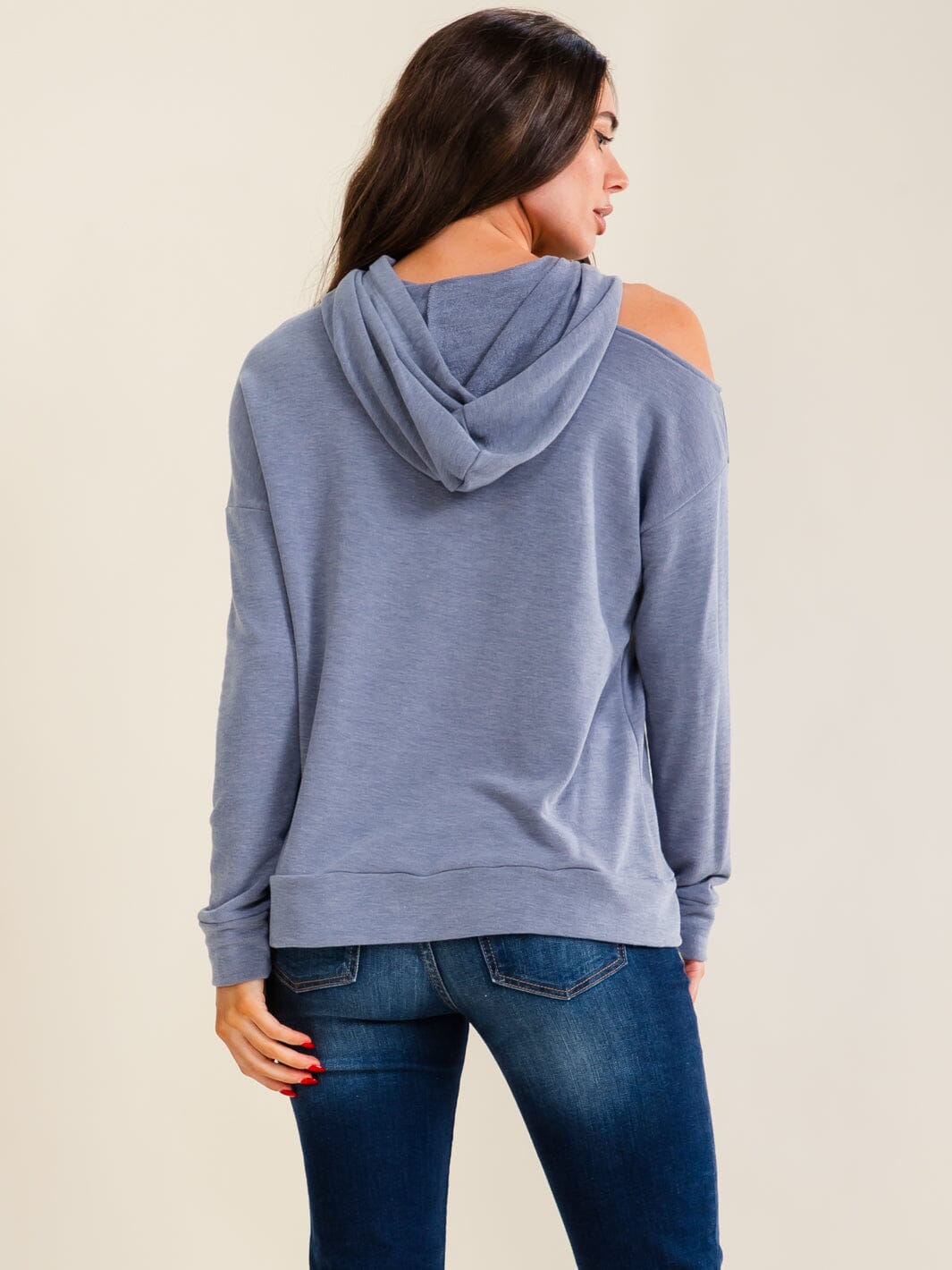 ENTRO WOMEN'S LONG SLEEVE COLD SHOULDER HOODIES TOP