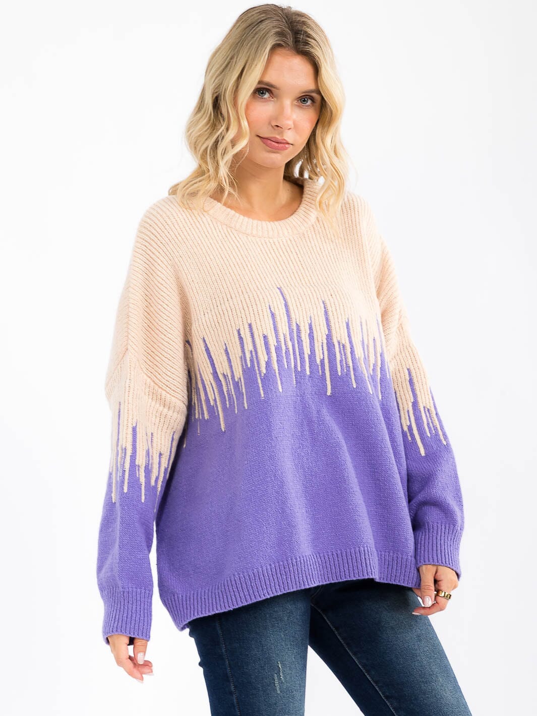 WOMEN'S LONG SLEEVE COLORBLOCK PULLOVER KNIT SWEATER