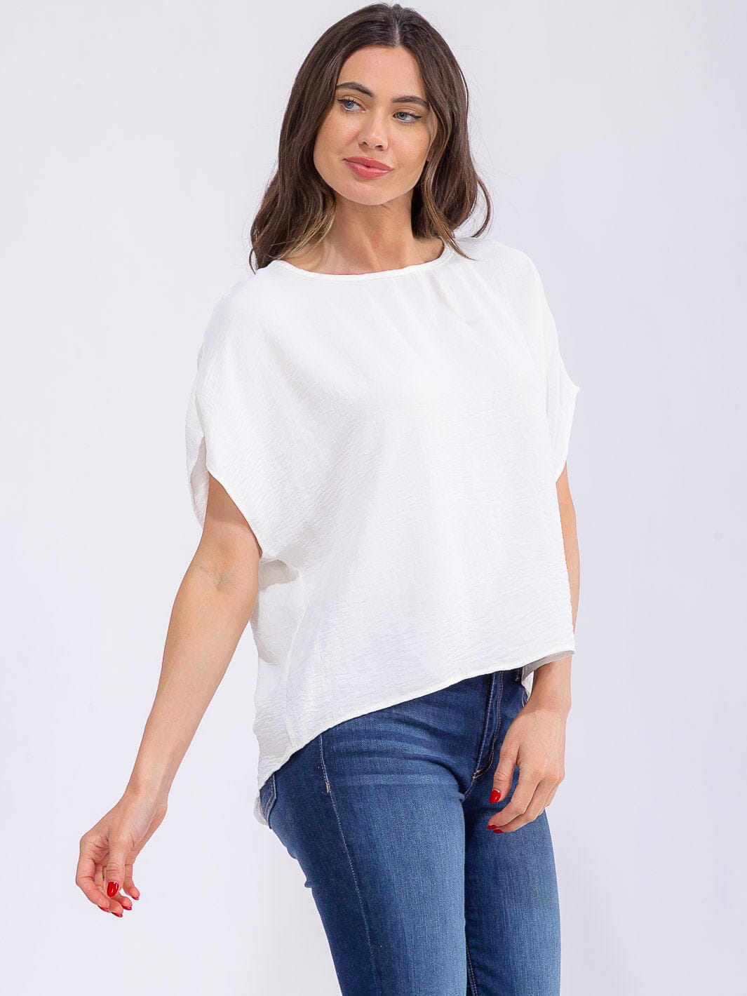 WOMEN'S SHORT SLEEVE HIGH-LOW LOOSE FIT BLOUSE