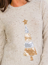 WOMEN'S LONG SLEEVE HOLIDAY GRAPHIC SEQUINS PULLOVER SWEATER