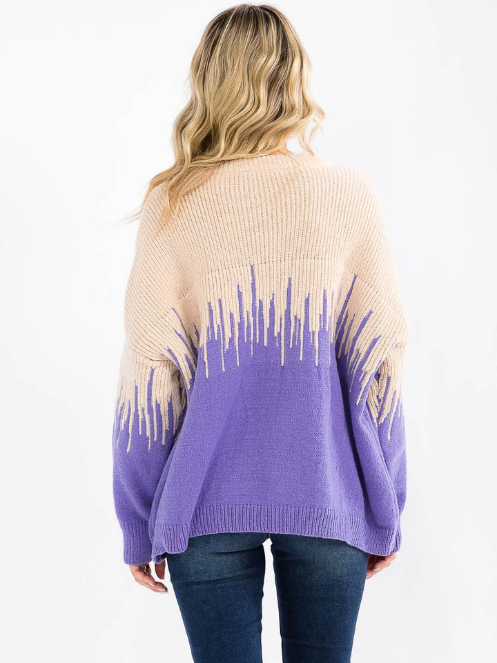 WOMEN'S LONG SLEEVE COLORBLOCK PULLOVER KNIT SWEATER