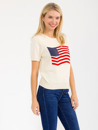 WOMEN'S SHORT SLEEVE AMERICA FLAG KNIT TOP
