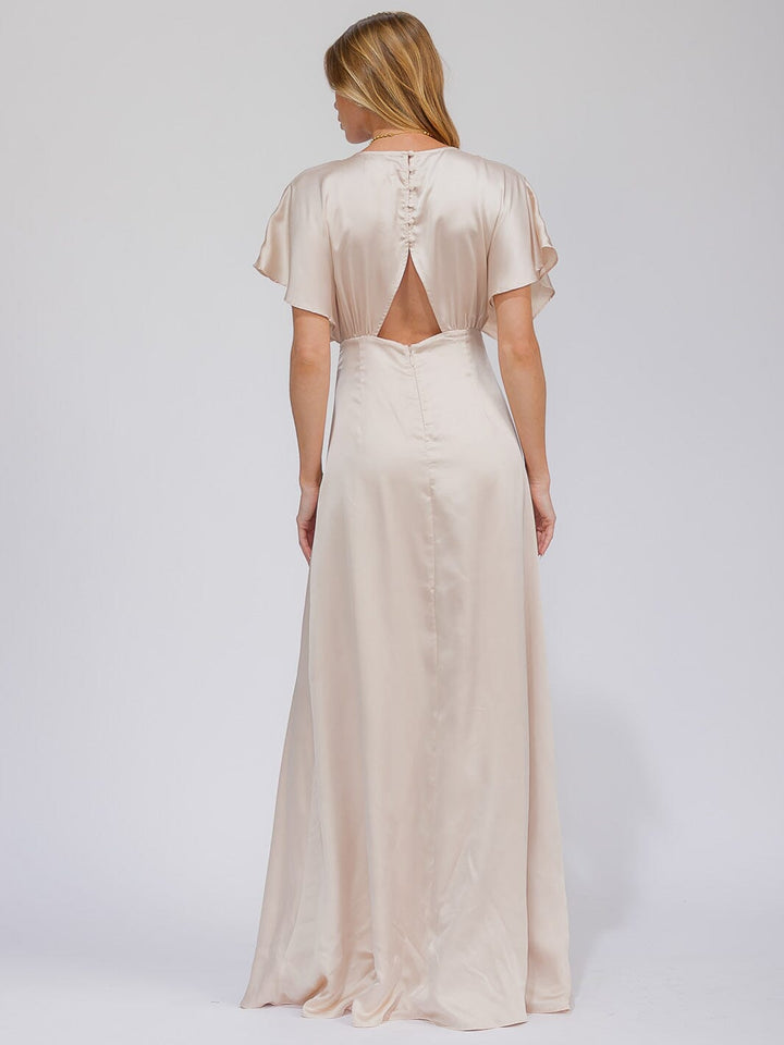 WOMEN'S SHORT SLEEVE V-NECK BACK CUT OUT MAXI GOWN DRESS