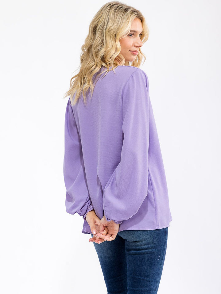 WOMEN'S LONG SLEEVE V-NECK CROCHET DETAILED LOOSE FIT BLOUSE