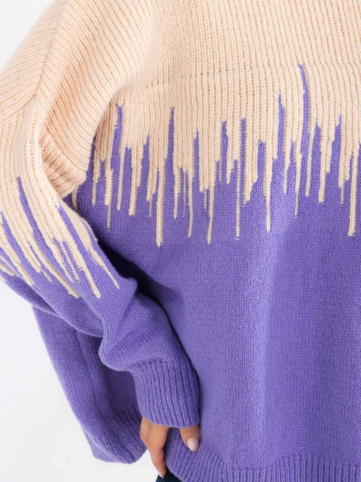 WOMEN'S LONG SLEEVE COLORBLOCK PULLOVER KNIT SWEATER