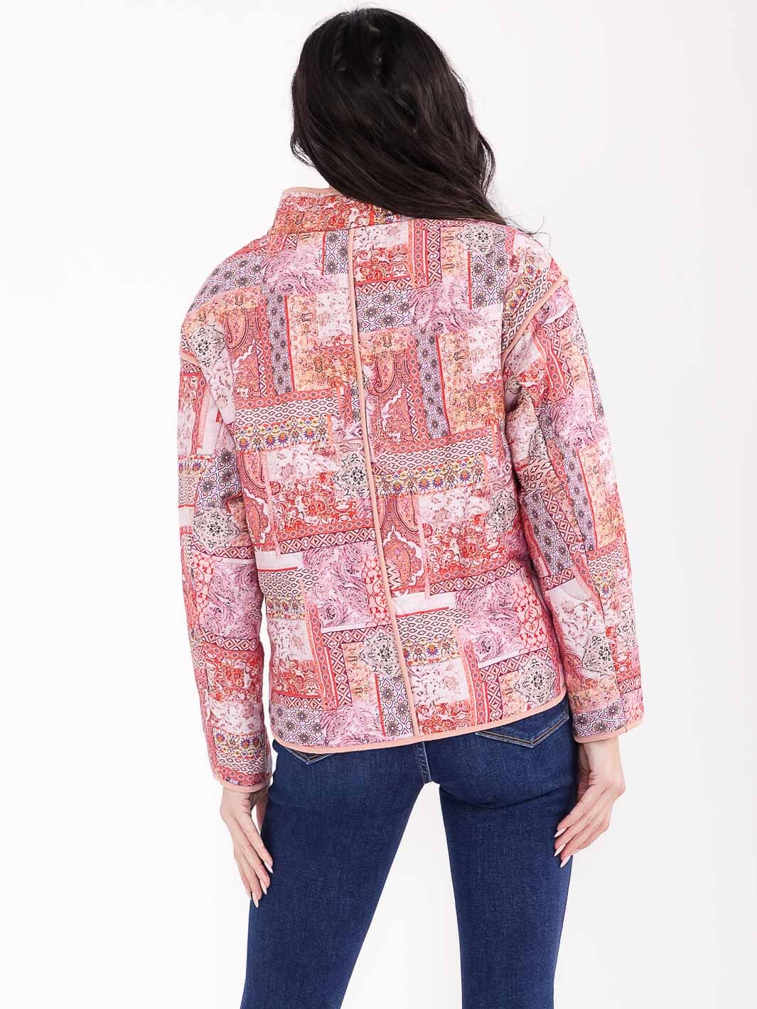 WOMEN'S LONG SLEEVE BUTTON CLOSURE FRONT POCKETS MULTI PRINT JACKET