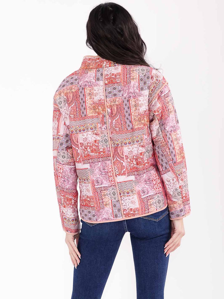 WOMEN'S LONG SLEEVE BUTTON CLOSURE FRONT POCKETS MULTI PRINT JACKET