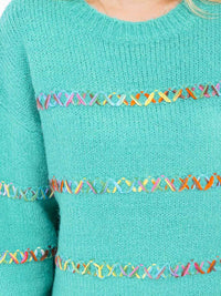 WOMEN'S LONG SLEEVE KNIT DETAILED PULLOVER SWEATER