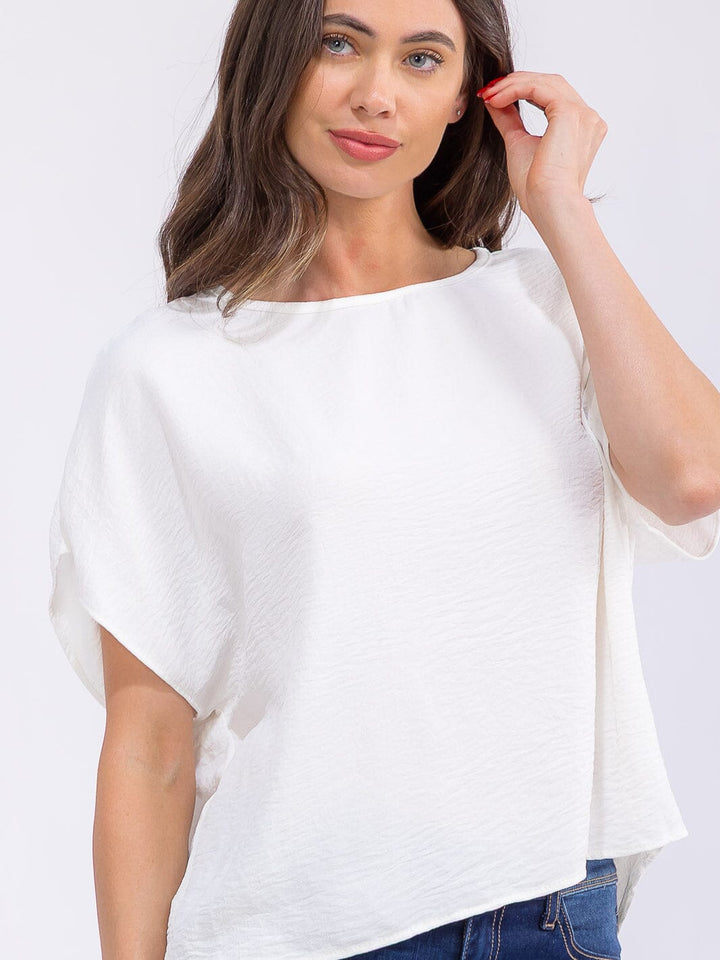 WOMEN'S SHORT SLEEVE HIGH-LOW LOOSE FIT BLOUSE