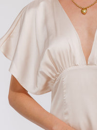 WOMEN'S SHORT SLEEVE V-NECK BACK CUT OUT MAXI GOWN DRESS