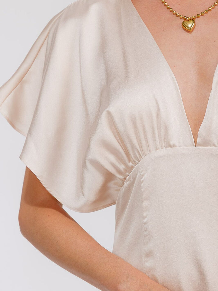 WOMEN'S SHORT SLEEVE V-NECK BACK CUT OUT MAXI GOWN DRESS