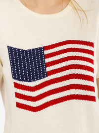 WOMEN'S SHORT SLEEVE AMERICA FLAG KNIT TOP