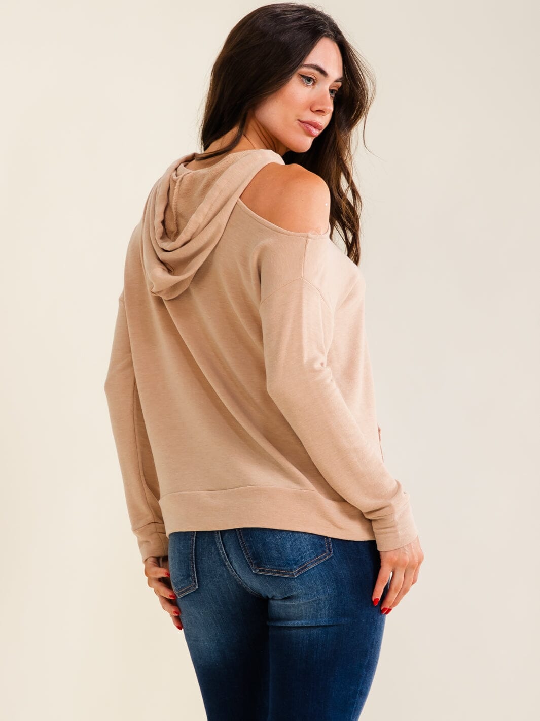 ENTRO WOMEN'S LONG SLEEVE COLD SHOULDER HOODIES TOP