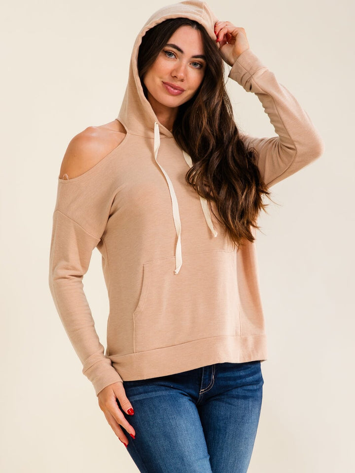 ENTRO WOMEN'S LONG SLEEVE COLD SHOULDER HOODIES TOP
