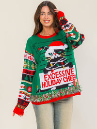 WOMEN'S LONG SLEEVE EXCESSIVE HOLIDAY CHEER GRAPHIC PULLOVER SWEATER